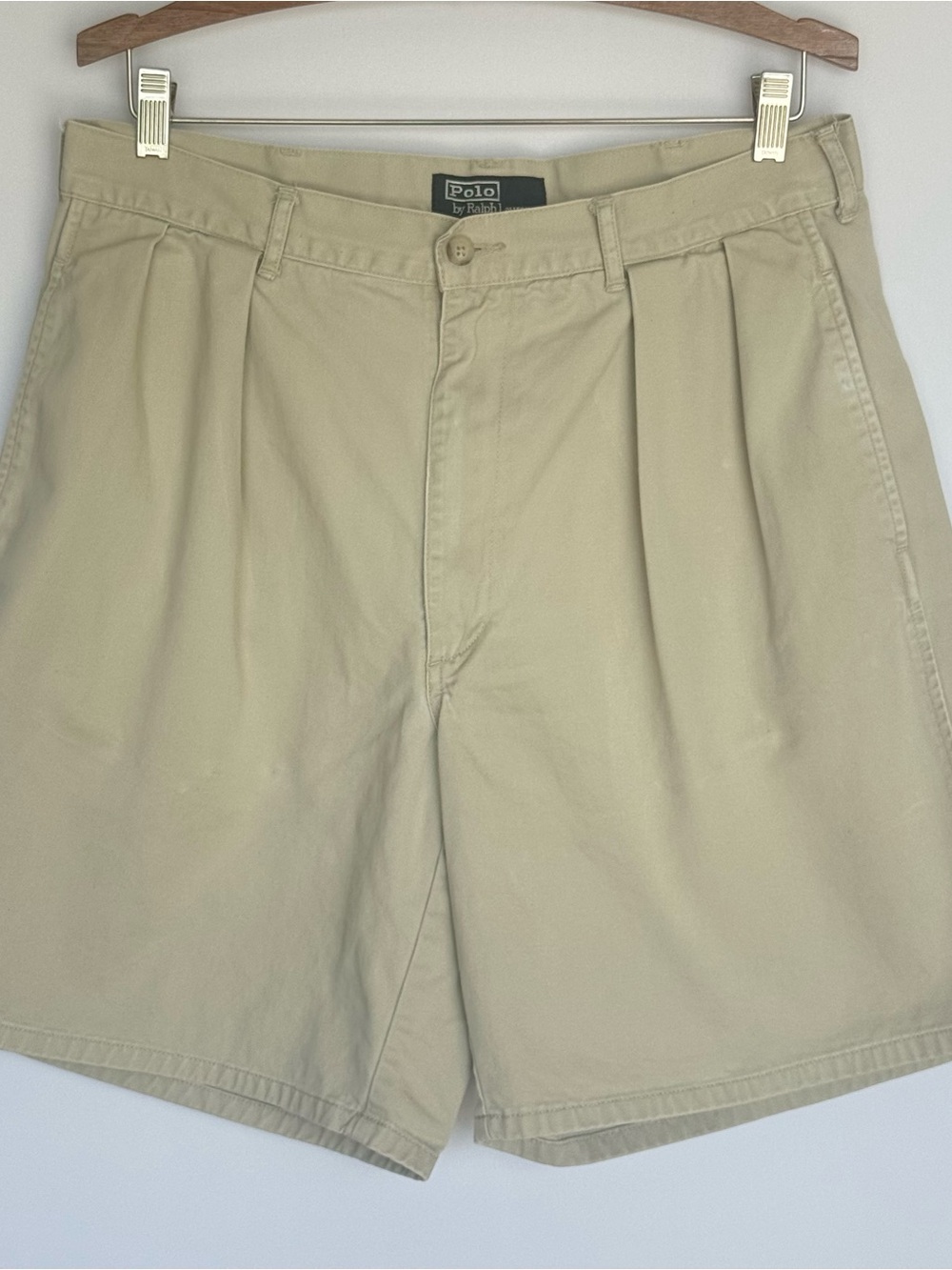 Vintage Ralph Lauren Polo Men's Khaki Double Pleated Mid Rise Flat Front Shorts